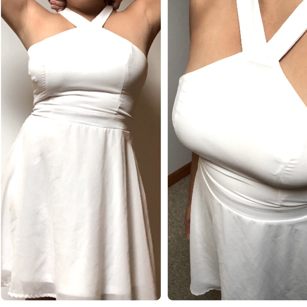 🤍 White Criss Cross Halter Dress 🤍